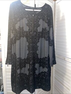 INC International Concepts Black Lace Zip-Front Shift Dress